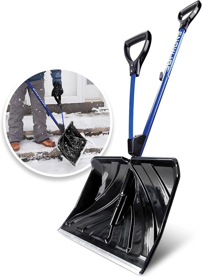 Snow Joe SJ-SHLV20 Shovelution Snow Shovel with Spring-Assist Handle, Heavy-Duty Shovel for Fast Snow Removal, 20 Inches, Blue