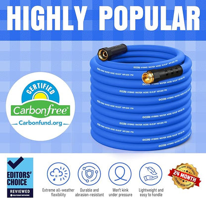 Heavy Duty Garden Hose 100 ft, Non-Expanding Flexible Water Hose, Kink Resistant Lightweight Hybrid Hose, Leakproof Hose Male to Female Fittings