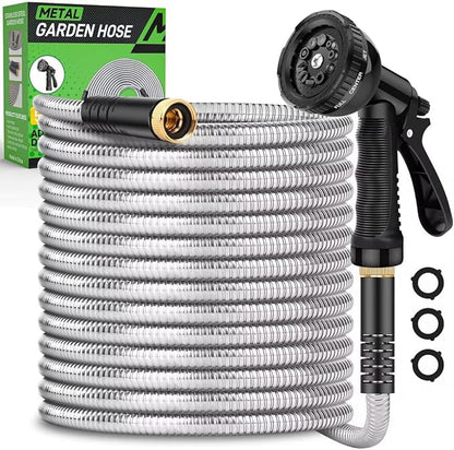 Garden Hose 100ft, Heavy Duty Stainless Steel Water Hose with 10 Functional Nozzles, No Kink, Lightweight and Flexible, Easy to Use and Store, Strong and Sturdy, Suitable for Yard and Lawn1
