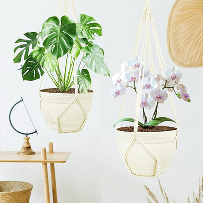 FGSAEOR Macrame Plant Basket Indoor Outdoor, Hanging 3-15 inch Pot, Bearing 20lb Planters, DIY Handmade Hanging Planter Holder, 35-Inch Extra Long Strong Boho Home Décor (2-Pack) (Ivory)