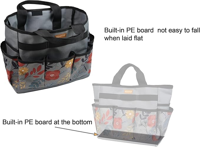 MDSTOP Garden Tool Bag, Garden Tool Kit Holder Home Organizer Storage Carrier, Oxford Garden Hand Tool Storage Tote Organizer with Handle and 8 Roomy Pockets, Floral Gardening Gift, Tools Not Included