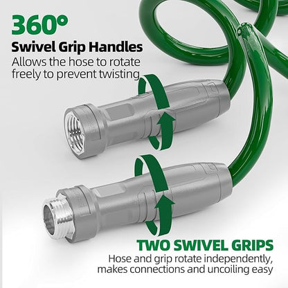 SPECILITE 3/8" Lightweight Coil Garden Hose 100FT, EVA Flexible Curly Water Pipes with 6-Pattern Spray Nozzle for Boat, Greenhouse, Yard, Patio, Green