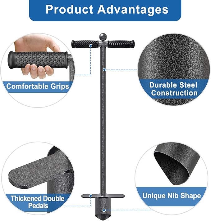 BeneLabel Hand Held Grass Plugger Tool with Push Pull Long Handle Lawn Plug Tool with Soft Rubber Grip Garden Bulb Planter for Digging Holes, Planting, Lawn Repair and Transplant Seedling