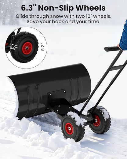 36” Snow Shovel for Driveway,Heavy Duty Wheeled Rolling Shovels 5 Position Angled Blade, Ergonomic Handle & Rubber Wheels for Efficient Snow Removal, Snow Plow for Doorway,Driveway and Sidewalks