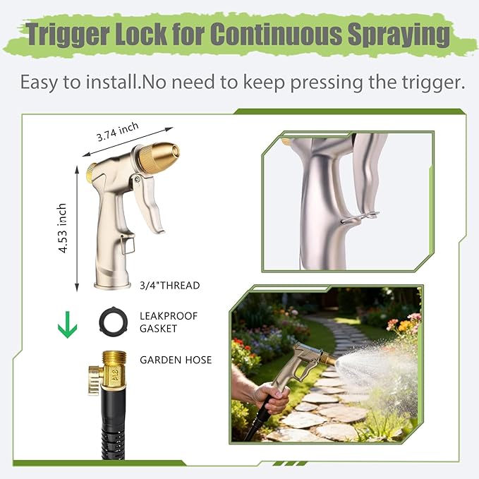 Garden hose nozzle spray,all metal heavy-duty hand-held high-pressure water nozzle,with a variety of adjustable spray modes,suitable for watering plants, yards, car washes,pets and windows