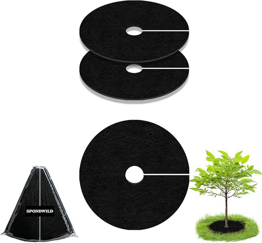 Mulch Tree Ring,32.28" 2 Pack Non-Woven Tree Mulch Ring,Reusable Tree Ring Mulch Mat,Degradable Weed Control Fabric Mat for Landscaping Weed Control Root Protection,Tree Barrier Ring
