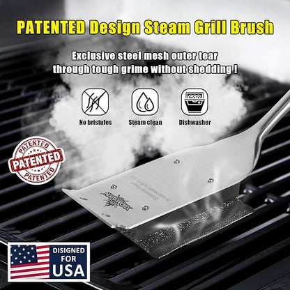 Grill Brush Bristle Free,Unique Steel Fibers Pad [Safe & Efficient] Perfect for Any Grill/Flat Tops Griddles,Safe Grill Cleaner for Outdoor Grill,Gifts for Men/Dad