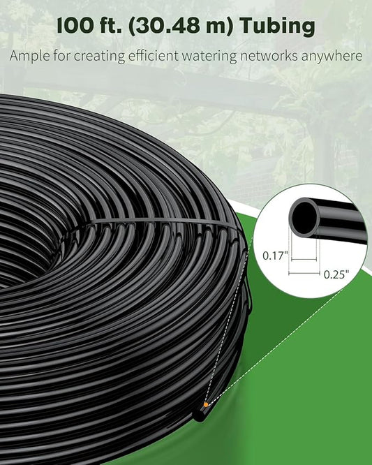 Pawfly 100 ft. 1/4 Drip Irrigation Tubing, Black Distribution Tubing PVC Blank Drip Irrigation Hose Roll for Garden Watering, Drip Irrigation Line for Drip Irrigation System