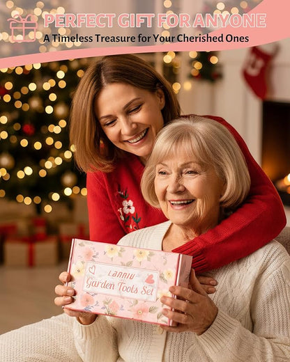 Pink Gardening Tools, Garden Tool Set for Women,5 Piece Womens Gardening Kit with Floral Garden Bag,Gifts for Wife (5-Piece Pink)