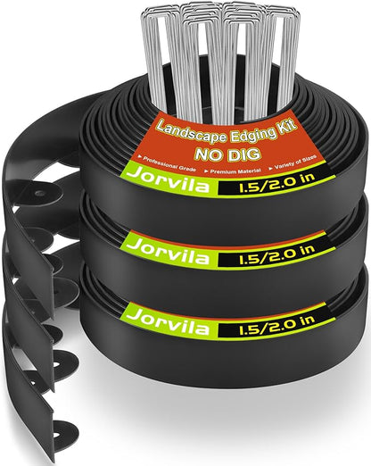 Landscape Edging, 2.0" x 100' Plastic Garden Edging with 120 Pcs Metal Spikes, Flexible Garden Border for Lawn, Landscaping, Flower Beds