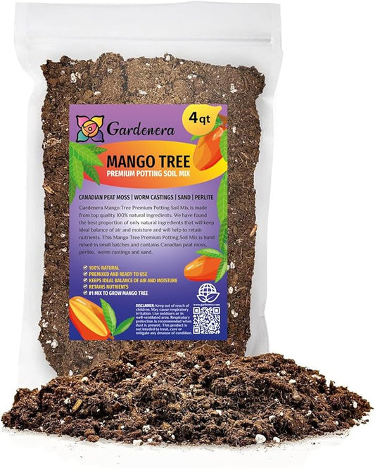 Gardenera Mango Tree Potting Mix - Promote Strong Roots and Bountiful Yields with Our Premium Blend - 4 Quart
