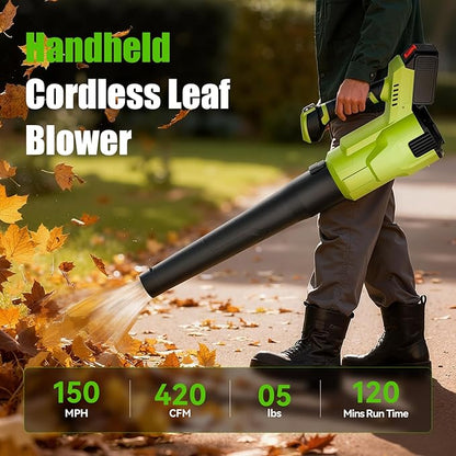 Electric Leaf Blower Cordless, 200 MPH Wind Speed, 2 x 4.0Ah Batteries, Handheld Leaf Blowers for Lawn Care, Stepless Speed Control, Portable Lightweight Grass Blower for Yard, Patio