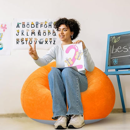 Realspring Inflatable Bean Bag Chairs Outdoor Blow up Camping Chairs Inflatable Lazy Sofa Folding Portable Bean Bag Loungers Couch for Movie Night(Orange, Green,2 Pcs)