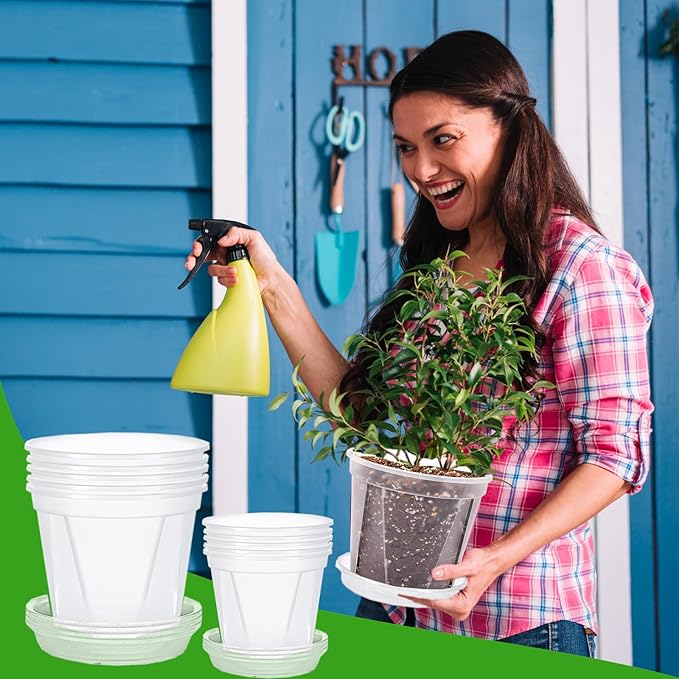 40Pack 4/5/6/7 inch Plastic Clear Nursery Pots with Saucer, 4 Sizes Garden Pots Plant Pots with Drainage Holes for Flower,Herb,Succulent,Plants, 100 pcs Plant Labels,5 Set for Indoor Outdoor