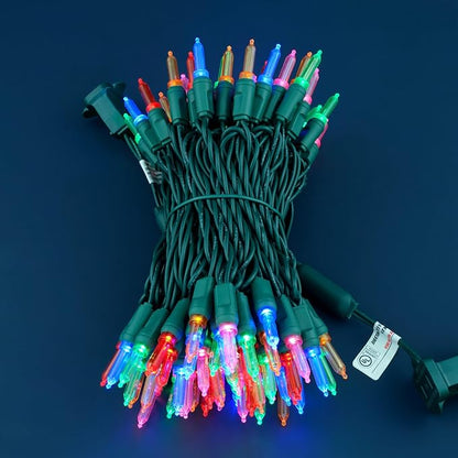 100 Multicolor One-Piece LED Christmas Lights, 33 ft Green Cord High Waterproof UL Certified T5 Outdoor String Lights (Multicolor)