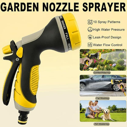 Garden Hose Nozzle with Adjustable 10 Watering Patterns,Hose Spray Nozzle with Slip Resistant High Pressure,Water Hose Nozzles Sprayer for Plants & Lawns Watering,Car Washing and Pet Showering Yellow