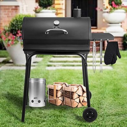 Charcoal Grills Outdoor BBQ Grill 30INCH Barrel Charcoal Grill with Side Table, 627 Square Inches, Outdoor Backyard Camping Picnics, Patio and Parties, Black by DNKMOR