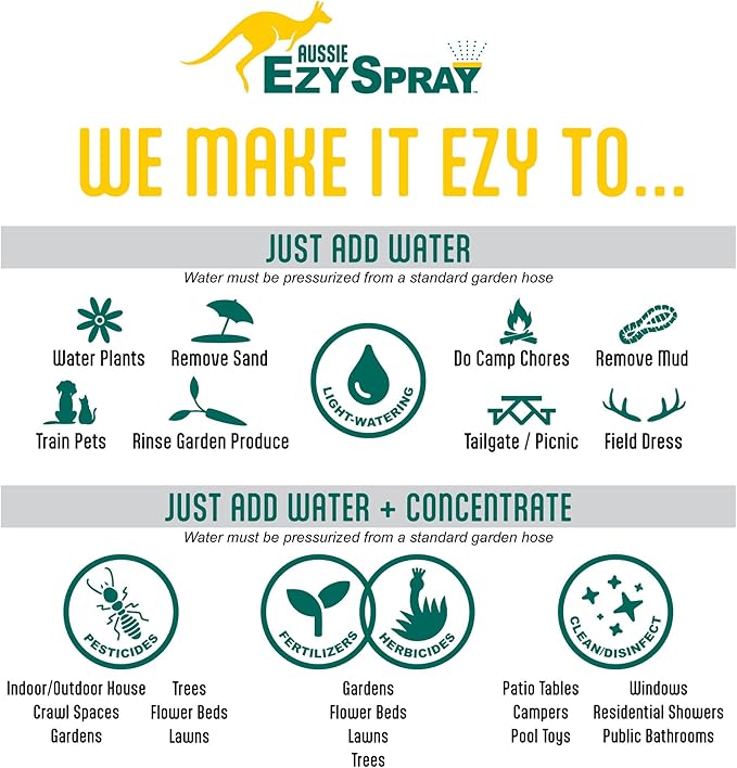 Aussie EzySpray™ 1.3 Gal No-Pump Garden Sprayer – Power Pouch™ Self-Pressurizing Speed, Handheld with 4 Spray Patterns, Comfort Grip Wand, Chemical & Water Use
