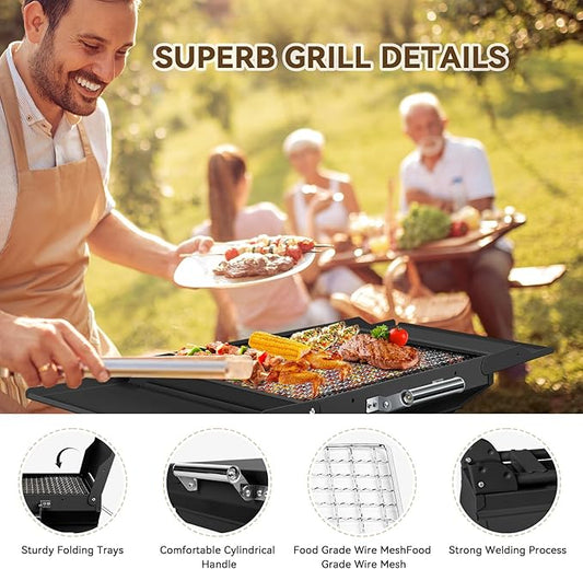 Portable Charcoal Grill Foldable Grills BBQ Grill Charcoal Small Grill for Travel, Camping, Outdoor Cooking, Backyard, Hiking, Patio Garden, Picnics, Black