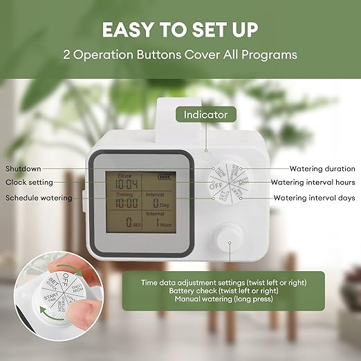 Automatic Watering System for 20 Potted Plants, Indoor/Outdoor Automatic Drip Irrigation Kit, DIY Plant Watering Devices with 30-Day Programmable Water Timer, LED Display and Power Supply