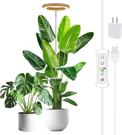 yadoker Plant Grow Light, LED Growing Light Full Spectrum for Indoor Plants,Aluminum Wood Grain Plant Lights,Height Adjustable, Automatic Timer, 5V Low Safe Voltage,Idea for Large Plant Light