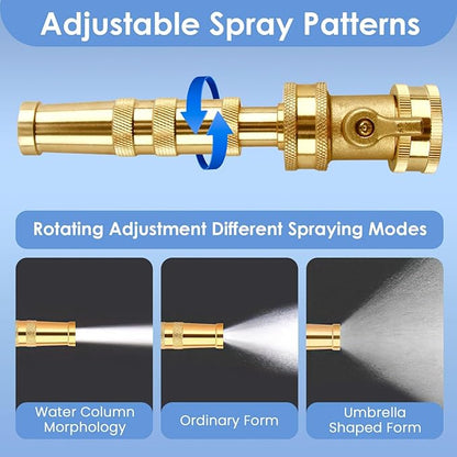 High Pressure Hose Nozzle, Heavy-Duty Brass Adjustable Twist Hose Nozzle with On-Off Valve, Water Hose Sprayer Nozzle with 3/4" GHT Connector for Garden(3 Pack）