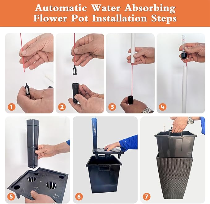 2 Pack Tall Planters for Indoor or Outdoor Plants, Self-Watering Pots with Drain Holes, 22-Inch High Faux Rattan Design Modern Tall Square Planter Box for Porch, Patio, Backyard (Pack of 2, White)