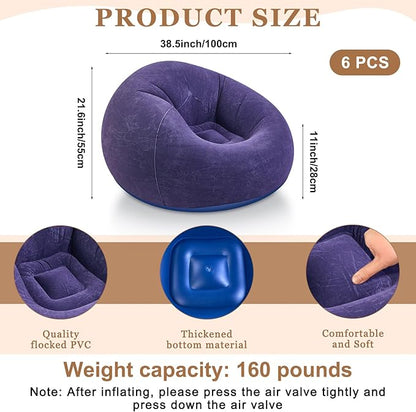 Realspring 6 Pcs Bean Bag Chairs for Adults Inflatable Chairs with Electric Air Pump,Blow up Couch Folding Portable Inflatable Couch Lazy Sofa for Reading Living Room Camping (Blue)
