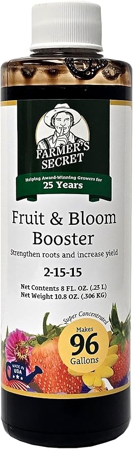 Farmer’s Secret Fruit & Bloom Booster Fertilizer (8oz) - Super Concentrated - Boosts Flowering and Yield on All Varieties of Fruits, Vegetables and Flowers