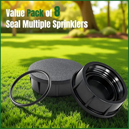 8-Pack Sprinkler Head Caps Compatible with Rain Bird 1800 Series Sprinklers, Replacement for 1800XC Model, UV-Resistant ABS and Nitrile Rubber O-Ring
