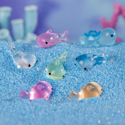 100 Pieces Luminous Mini Sea Animal Little Turtle Seal Carp Manta Ray Statue Glowing Tiny Sea Animal Garden View Aquarium DIY Hide and Seek Prank Cake Decorating Set