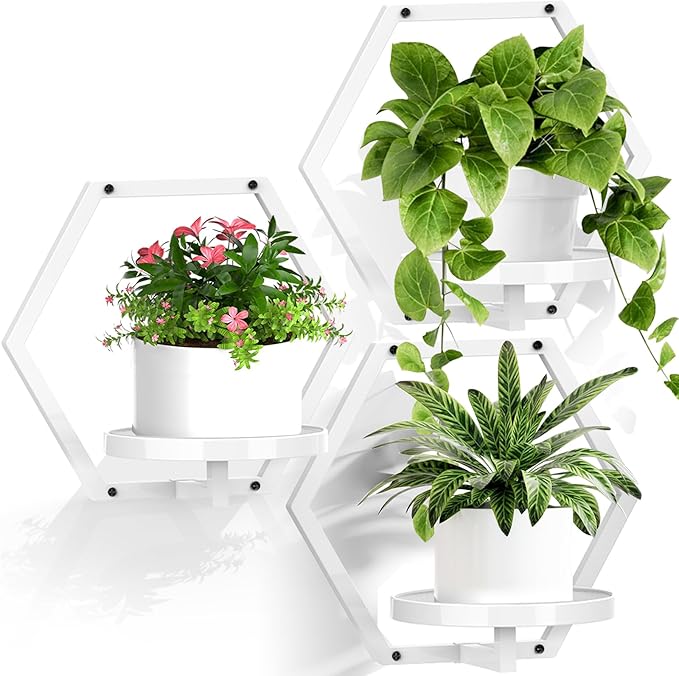 3 Packs Wall Planters for Indoor Plants, 7.9inch Metal Wall Plant Holder Hanger Wall Decor, Wall-Mounted Hanging Planters Window Plant Shelves Outdoor(White)