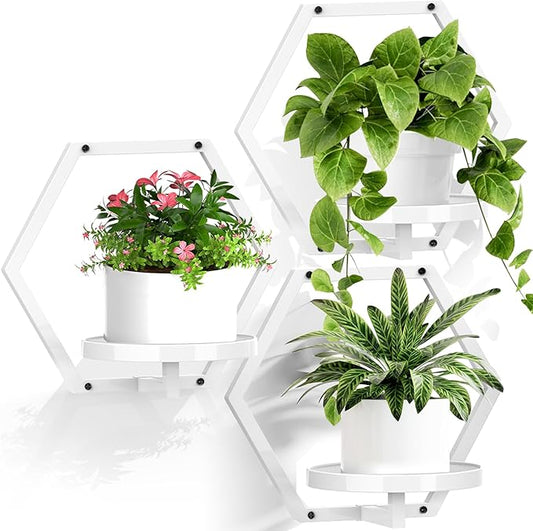 3 Packs Wall Planters for Indoor Plants, 7.9inch Metal Wall Plant Holder Hanger Wall Decor, Wall-Mounted Hanging Planters Window Plant Shelves Outdoor(White)