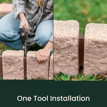 Beuta Landscape Edging | Garden Edging Border | Faux Stone Block XL for Lawn Edging, Flower Beds & Yard Edging – 40 Pack | Each Section Has 6 Blocks 48" L x 4" W x 9.5" H | 120 Spikes | Sandstone
