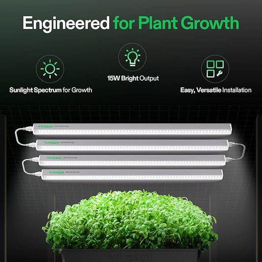VIVOSUN 2ft Grow Lights for Indoor Plants Full Spectrum, LED Plant Lights 120W(8 X 15W), T5 Grow Light Strip for Seed Starting, Greenhouse, Hydroponics, SGS Compatible, Linkable, 5000K, 8-Pack