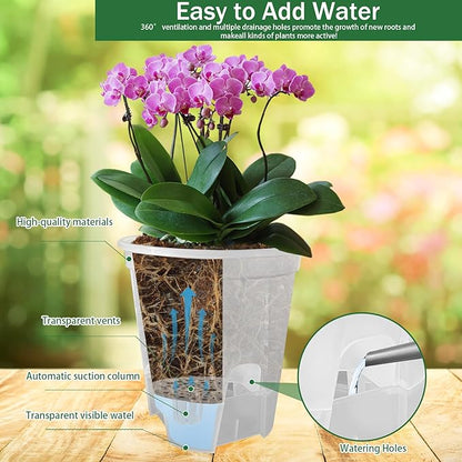 Cdd's Path 5-Pack 6 Inch Self Watering Pots Set with Holes for Indoor/Outdoor Plants,Planter Pot with Watering Hole/Reservoir and Air Pipes,Clear