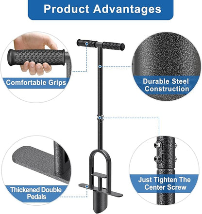 Garden Grass Plugger Tool with Long Handle Sod Turf Plugger Steel Bulb Planter with Soft Rubber Grip Plants Transplanter Tool for Digging Holes, Repair of Turf, Transplant Seedling