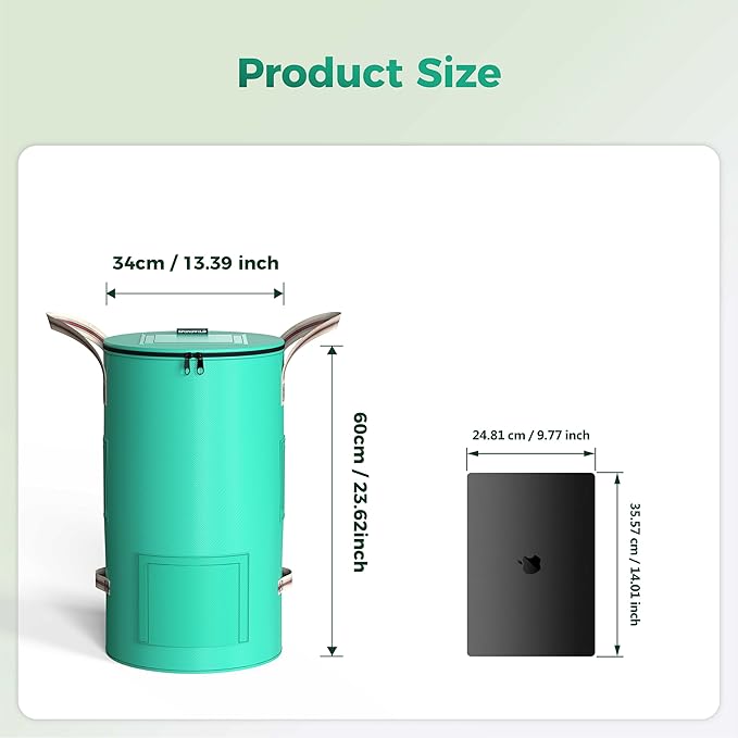 Reusable Garden Yard Waste Bag – 14.39Gallon Breathable Thickened Reusable Lawn Bag, with 4 Handles for Easy Moving & Foldable Design, for Leaf & Miscellaneous Debris Collection(Green)