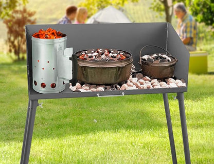 Stanbroil 30 Inch Camp Cooking Table with Foldable Three-Sided Windscreen and Legs, Perfect for Dutch Oven Cooking with Charcoal Briquettes and Food Preparation