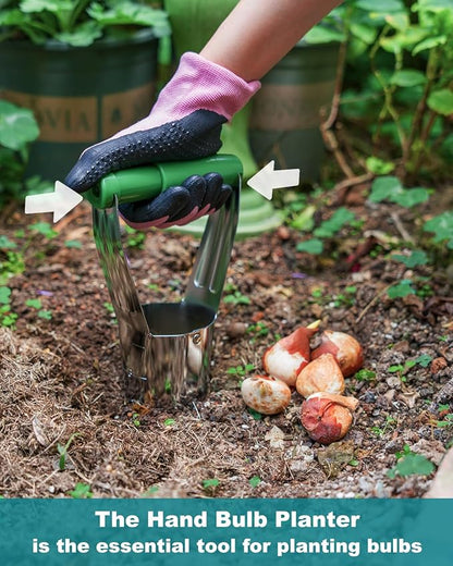 Bulb Planter Tool with Release Button&4Inch Measurements Tulip Planting Tool Bulb Transplanter Bulb Digger for Removing Soil and Planting Bulbs or Other Small Plants in Pots and Flowerbeds