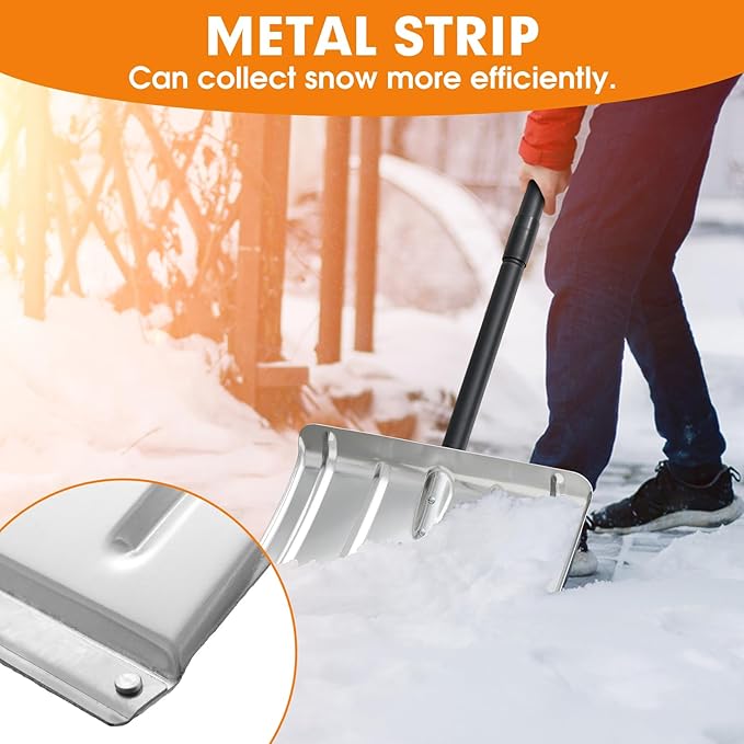 Snow Shovel, Aluminum Portable Snow Pusher Shovel Heavy Duty Metal Snow Shovel for Driveway Car Home Garage