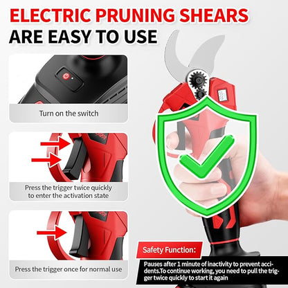 Electric Pruning Shears, 1.4" Cutting Diameter Electric Pruner with LCD Display＆2Pcs 2.0Ah Rechargeable Battery, Brushless Motor Cordless Pruning Shears for Tree Trimming Branch Cutter