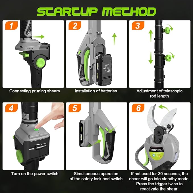 2 In 1 Pole Pruning Shears Cordless, Electric Pruning Shears with LCD Display, 8.8ft Extendable Pole for Tree Trimming, with 2 Pack 2000mAh Batteries and Goggles