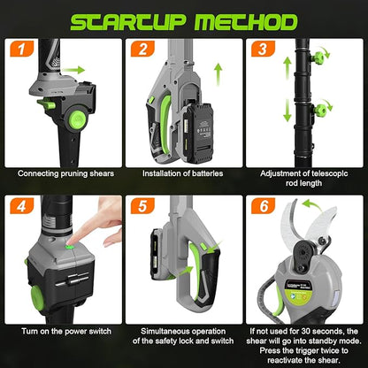 2 In 1 Pole Pruning Shears Cordless, Electric Pruning Shears with LCD Display, 8.8ft Extendable Pole for Tree Trimming, with 2 Pack 2000mAh Batteries and Goggles