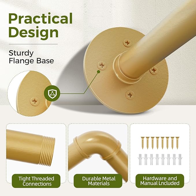 Bamworld Hanging Planters for Indoor Plants Plant Hanger Indoor Hanging Plant Rod 36.2in Window Plant Shelves Metal Rod Pot/Chains Not Included (Gold)