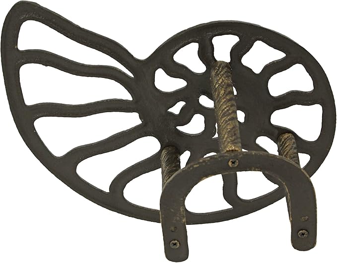 12-Inch Bronze Finish Cast Iron Nautilus Seashell Decorative Hose Holder: Wall-Mounted Outdoor Nautical Décor for Stylish and Functional Garden Organization