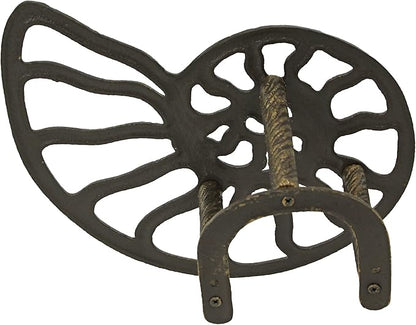 12-Inch Bronze Finish Cast Iron Nautilus Seashell Decorative Hose Holder: Wall-Mounted Outdoor Nautical Décor for Stylish and Functional Garden Organization