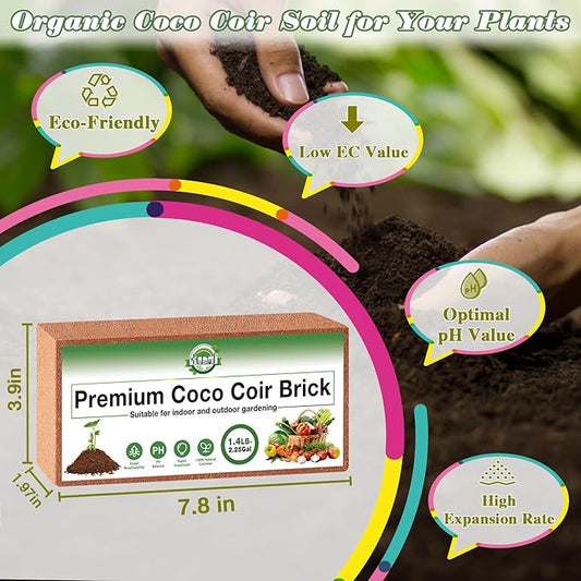 Halatool 3PCS Organic Coconut Coir Bricks Compressed Coco Coir Brick Nutrient Garden Soil with Low EC & pH Balance Premium Starting Soil Coconut Fiber Substrate for Plants Flowers Reptiles