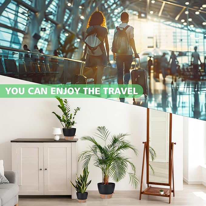 Self Watering Planter Set with Visual Water Level, 6Pack Small Plastic Pot with Drainage Holes and Reservoir Saucers, Modern 8+7+6.5+6+5.5+5 Inch Bottom Watering Flower Pots for Indoor Plant - Black