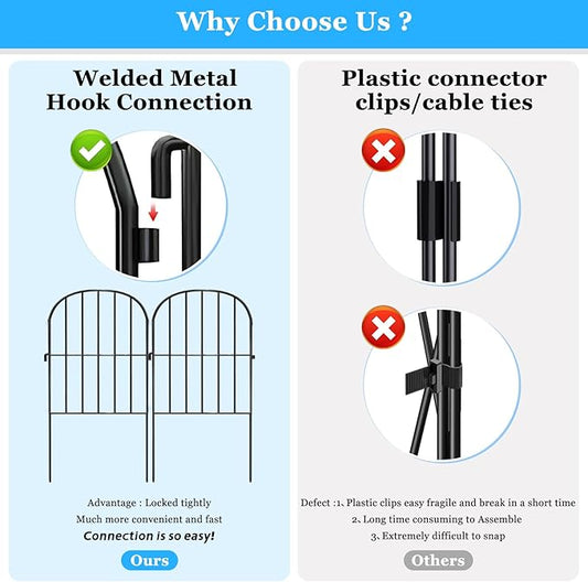 Decorative Garden Fence 24 Pack Black,24 Ft (L) X 24 in (H) Animal Barrier Fences for Small Dog, Garden Fencing Border, Arched Rustproof Metal Fence Outdoor Flower Bed Landscape Decor